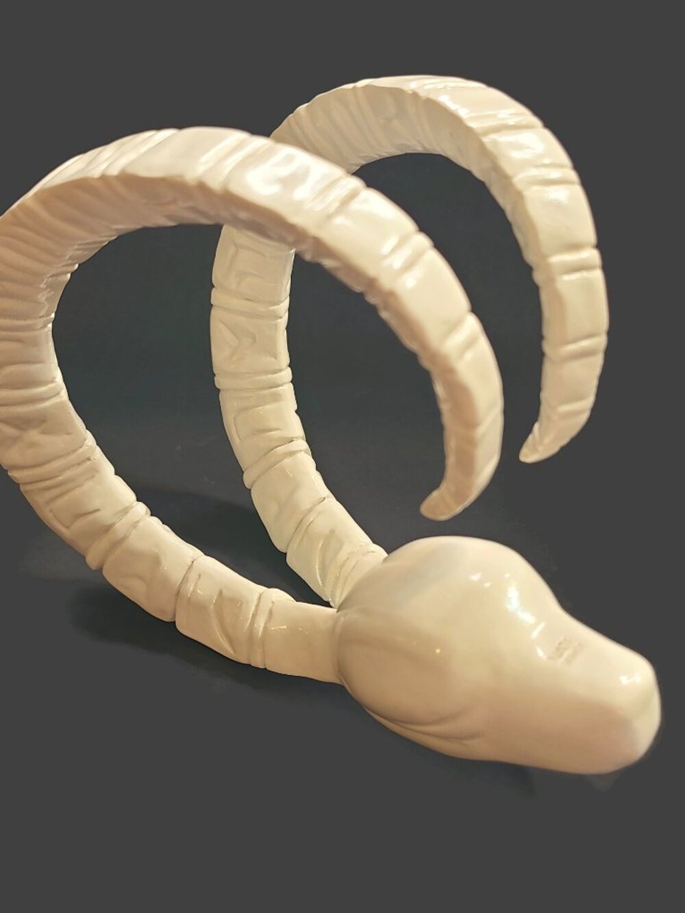 Vintage Nate Berkus Ram Horns Sculpture White Glossy Pottery Art Figurine Statue